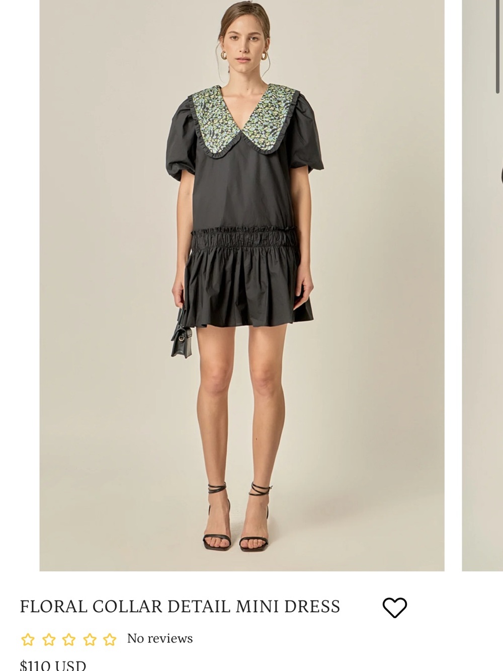 English Factory Floral Collar Detail Black Mini Dress